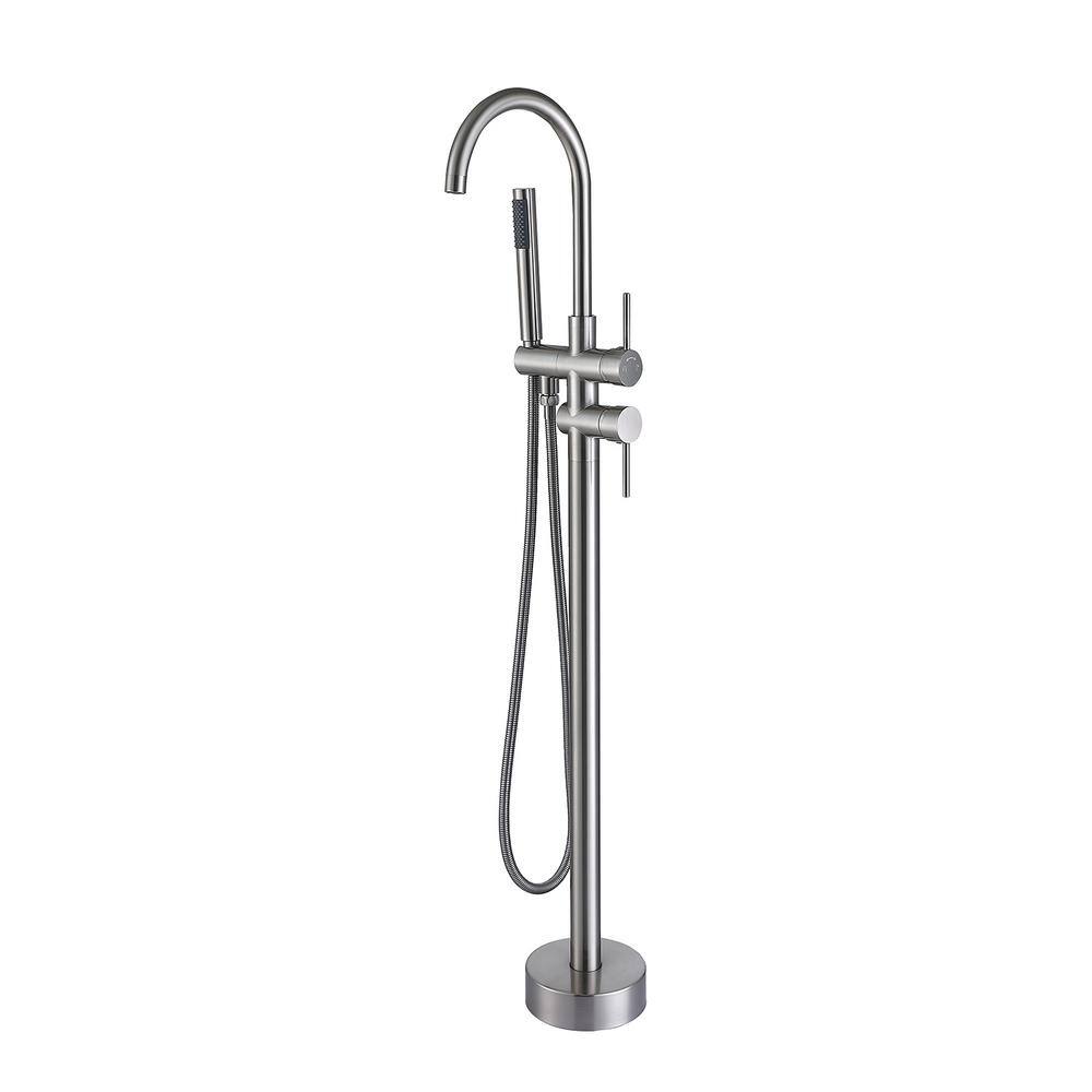 2-Handle Floor Mounted Residential Freestanding Tub Faucet with Hand Shower in Brushed Nickel price history on PriceWatchPro