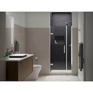 Composed 27.6-28.4 in. W x 72 in. H Pivot Frameless Shower Door in Anodized Brushed Nickel with Crystal Clear Glass