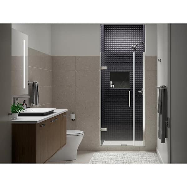 KOHLER Composed 28-29 in. W x 72 in. H Pivot Frameless Shower Door in Anodized Brushed Nickel with 3/8 in. Thick Clear Glass