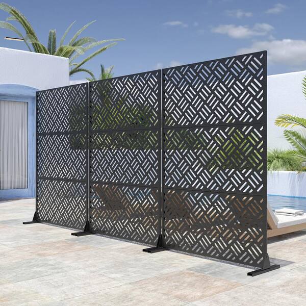 Lirago 72 in. H x 47 in. W Outdoor Metal Privacy Screen Garden Fence Square Pattern Wall Applique in Black