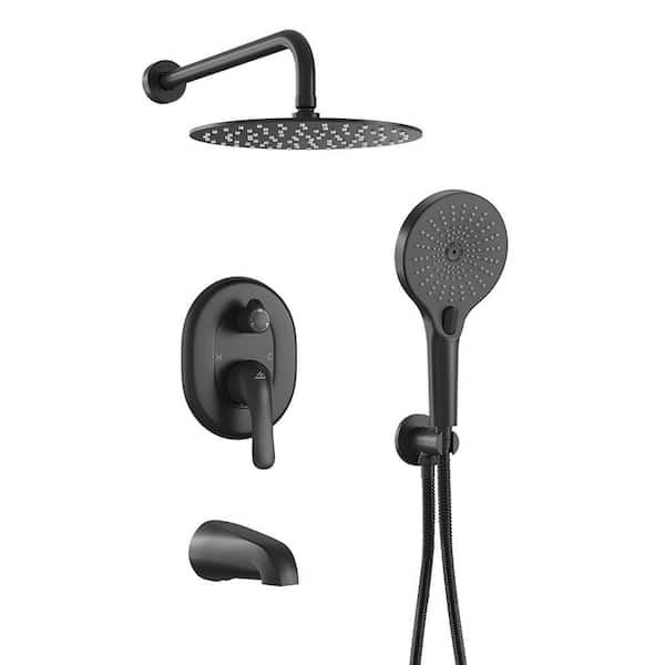 3-Spray Patterns Wall Mount Handheld Shower Head with Tub Faucet and 10 in. Shower Head 1.8 GPM in Matte Black