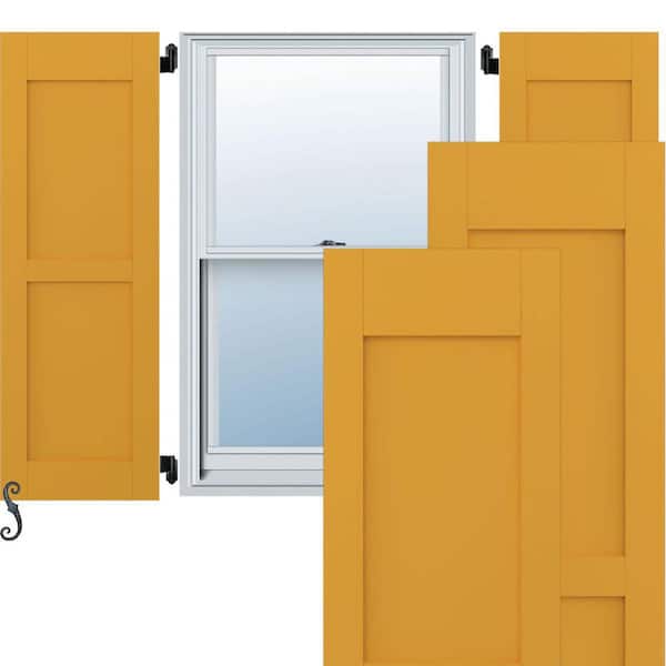 Ekena Millwork Americraft 18 in. W x 78 in. H 2-Equal Flat Panel Exterior Real Wood Shutters Per Pair in Turmeric