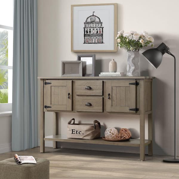 Warren 48 in. Brown Rectangle Wood Console Table with 2 Drawers and Cabinets, Bottom Shelf, Rustic