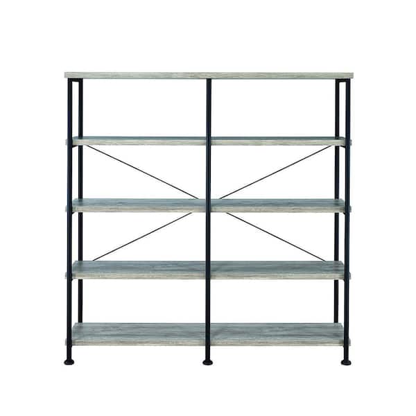 Benjara Rustically Designed 63 in. Gray Wood 4-shelf Standard Bookcase with Open Back