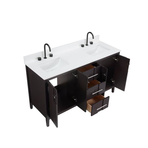 Florence 60 in. x W x 22 in. D x 35 in. H Double Sink Bath Vanity in Espresso with Solid White Quartz Top