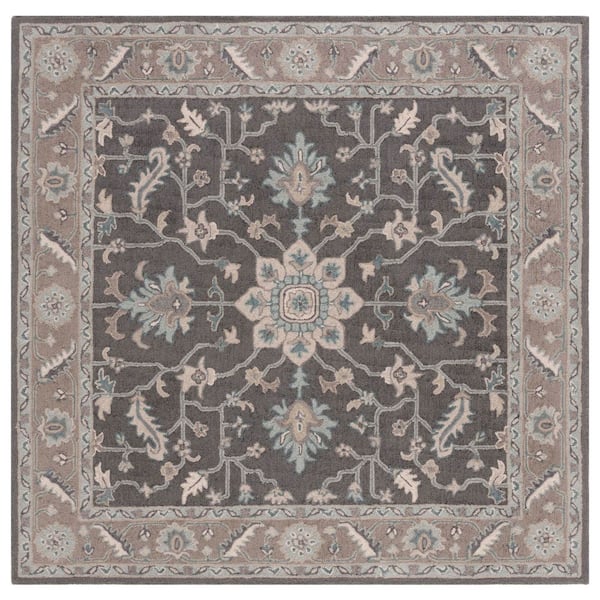 Blossom 6 ft. x 6 ft. Square Dark Gray/Light Brown Border Area Rug