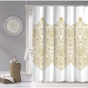 Gold 70 in. x 72 in. Palace Metallic 100% Cotton Shower Curtain