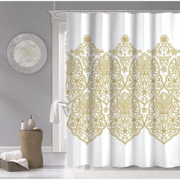 Cotton Shower Curtain Palscgo, White Gold Shower Curtain