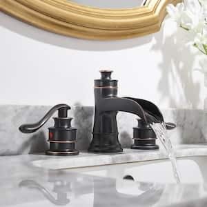 8 in. Waterfall Widespread 2-Handle Bathroom Faucet With Pop-up Drain Assembly in Spot Resist Oil Rubbed Bronze