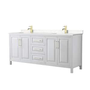 Daria 80 in. W x 22 in. D x 35.75 in. H Double Sink Bath Vanity in White with Light-Vein Carrara Cultured Marble Top