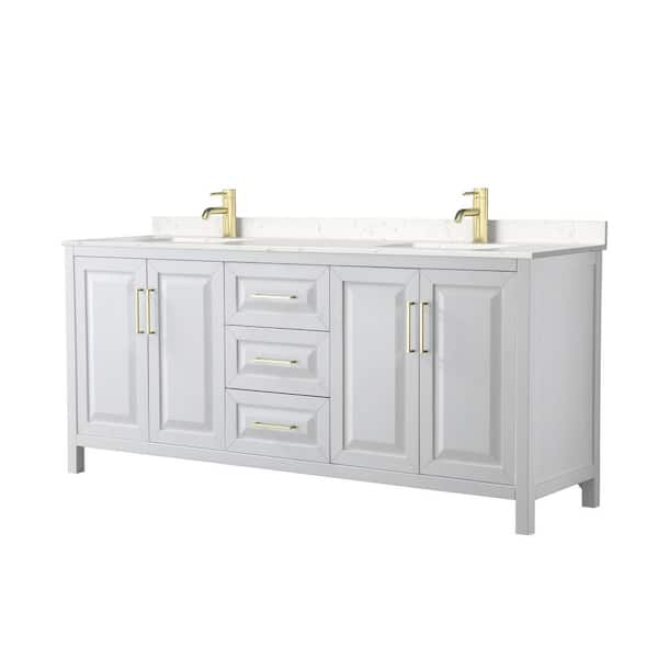 Wyndham Collection Daria 80 in. W x 22 in. D x 35.75 in. H Double Sink Bath Vanity in White with Light-Vein Carrara Cultured Marble Top
