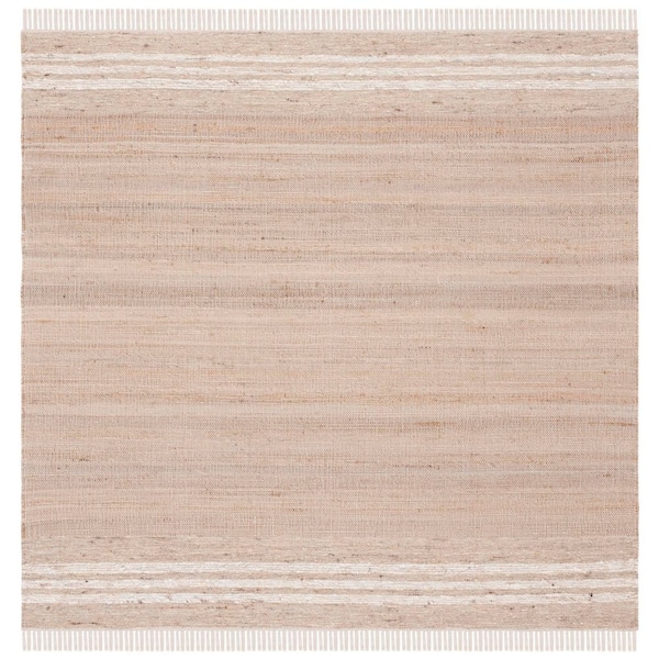 Natura 6 ft. x 6 ft. Natural/Ivory Striped Border Square Area Rug