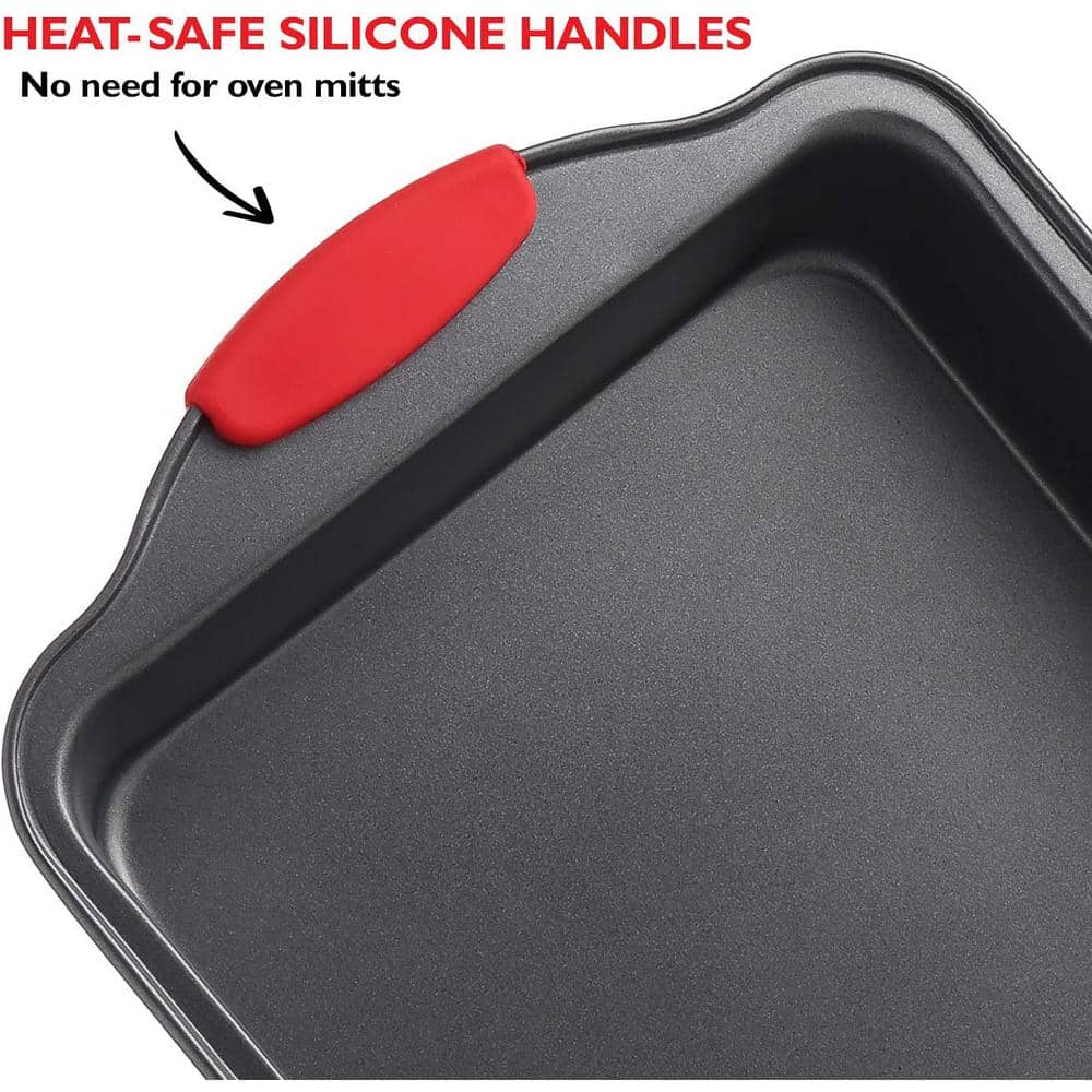15-Piece Black Carbon Steel Bakeware Set with Red Silicone Handles