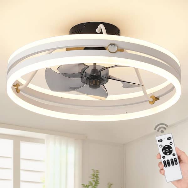 19.7 in. White Color Changing LED Low Profile Flush Mount Propeller Ceiling Fan with Dimmable Light Remote Control