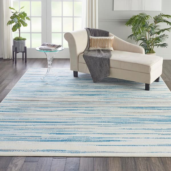 Jubilant Teal Blue 8 ft. x 10 ft. Moroccan Farmhouse Area Rug