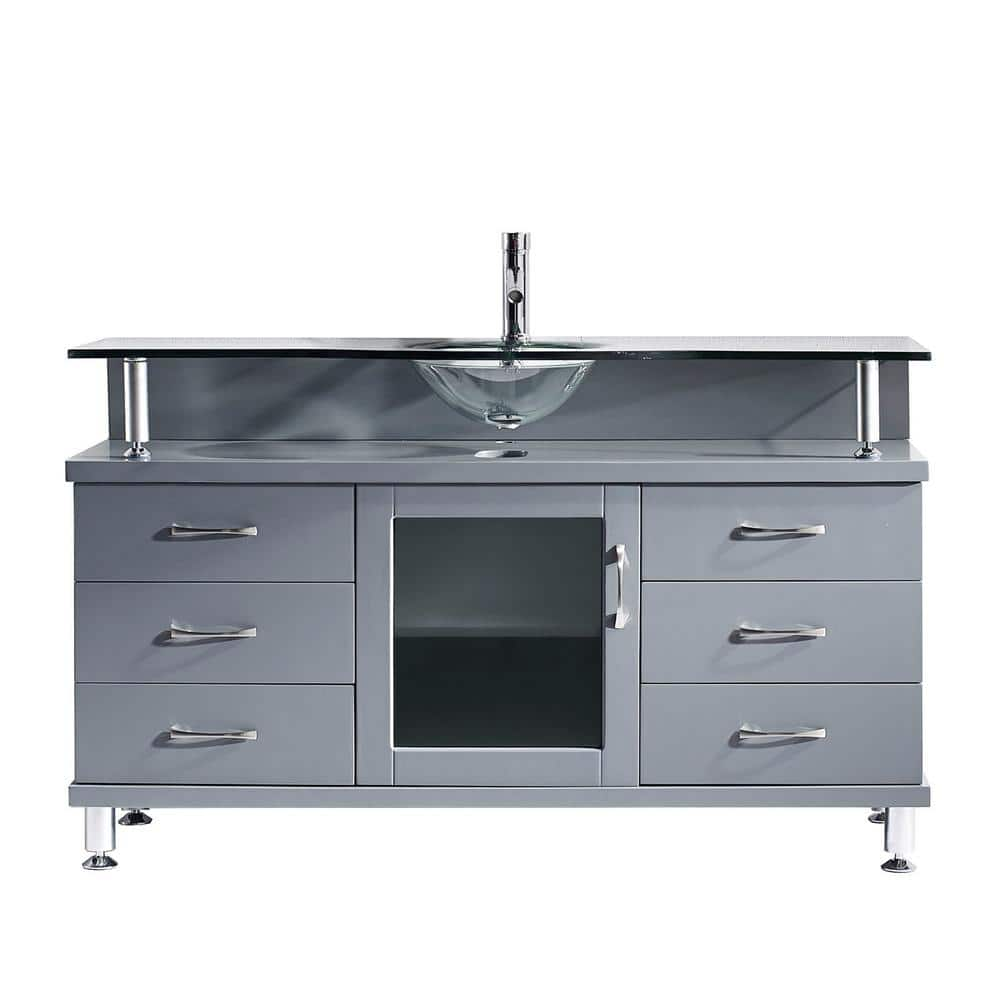 Reviews For Virtu Usa Vincente 56 In W Bath Vanity In Gray With Glass Vanity Top In Clear Tempered Glass With Round Basin Ms 55 G Gr The Home Depot