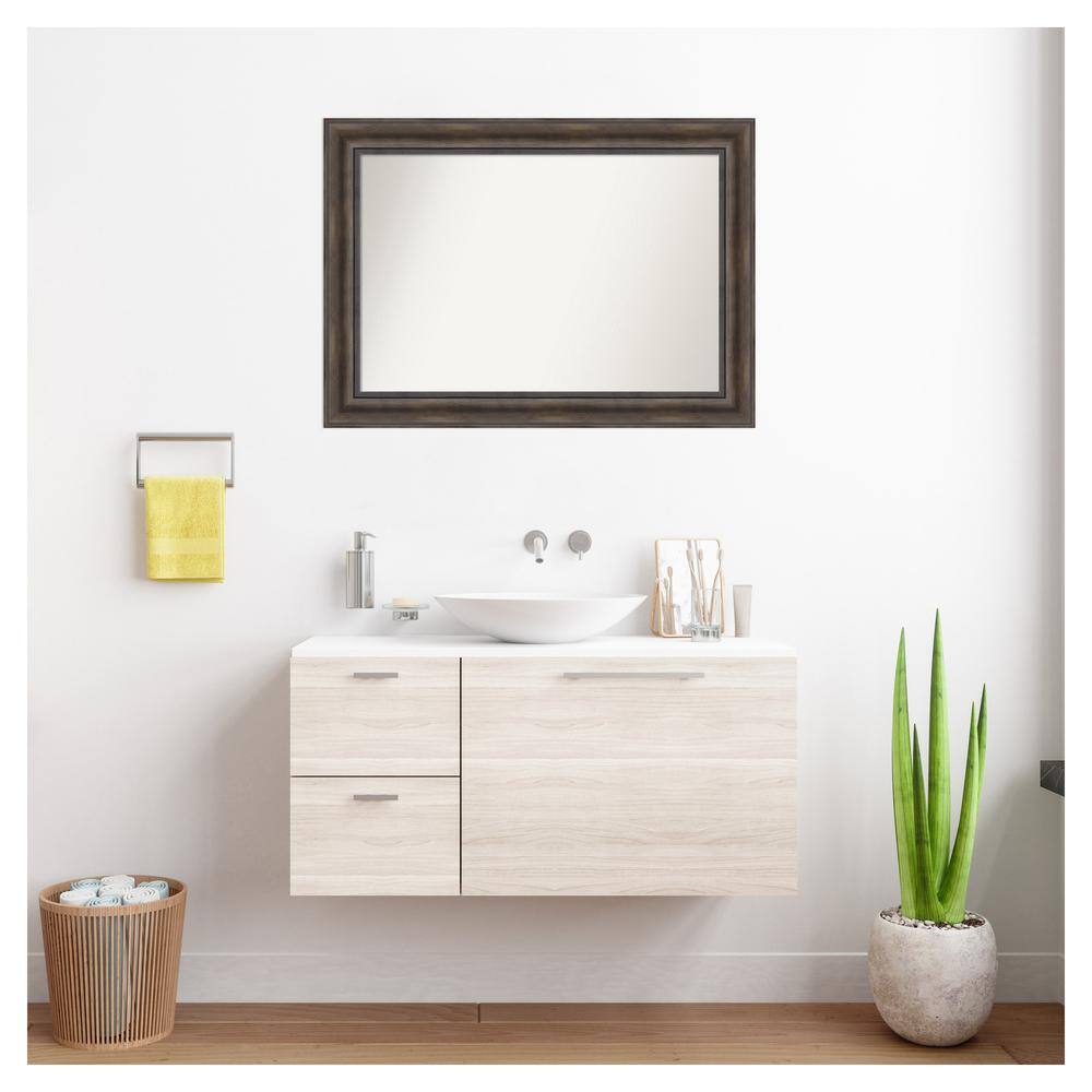 Rustic Pine Brown Wood Framed Bathroom Vanity Mirror