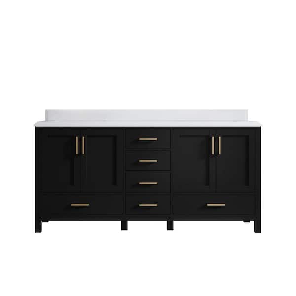 Willow Collections Malibu 72 in. W x 22 in. D x 36 in. H Double Sink Bath Vanity in Black with 1.5 in. White Quartz Top