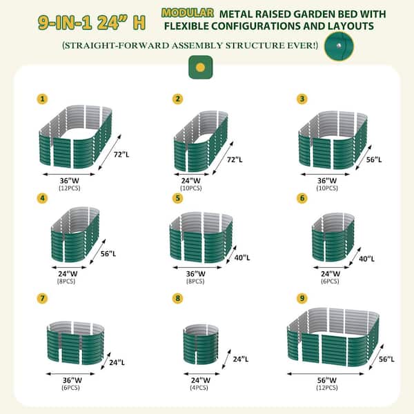 6 ft. x 3 ft. x 2 ft. Galvanized Steel Raised Garden Bed Planter Box Outdoor, Green
