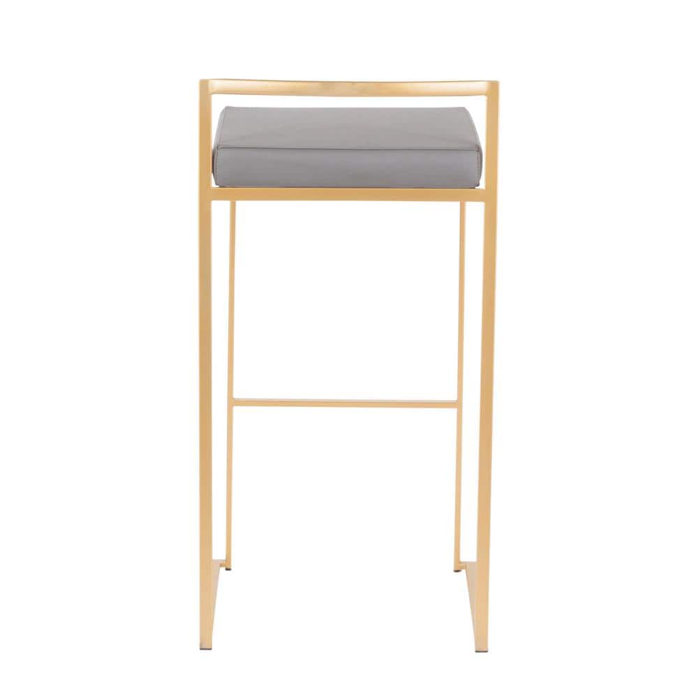 Fuji Contemporary Gray Leather & Metal Bar Stool