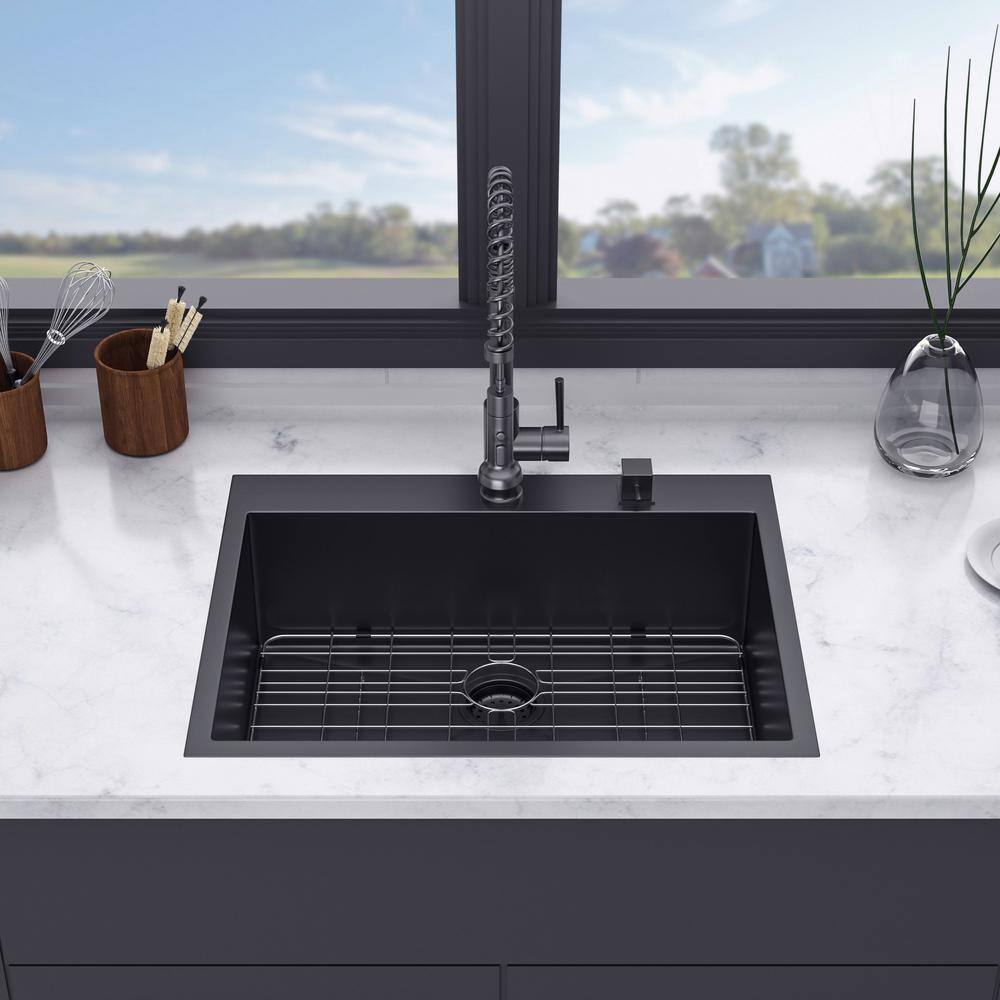 28'' Black Stainless Steel Drop-In Single Bowl Kitchen Sink