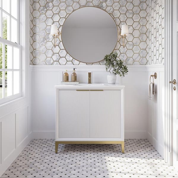 Wellington 36 in. Single Sink Freestanding White Bath Vanity with White Quartz Top and White Ceramic Sink