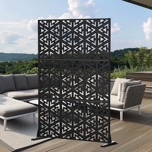 72 in. x 47 in. Outdoor Metal Privacy Screen Garden Fence Triangle Pattern Wall Applique in Black