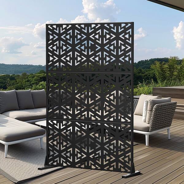 PexFix 72 in. x 47 in. Outdoor Metal Privacy Screen Garden Fence Triangle Pattern Wall Applique in Black