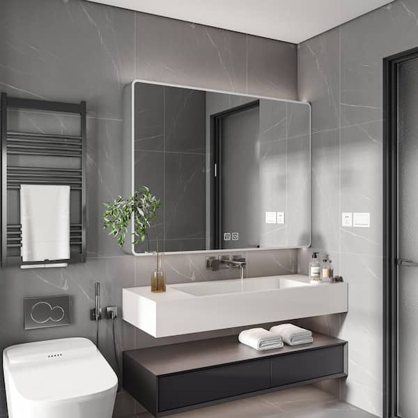 WELLFOR 35.4 in. W x 4.92 in. D x 27.6 in. H Bathroom Storage Wall Cabinet in Black