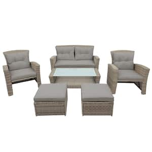 4-Piece Wicker Patio Conversation Set with Gray Cushions and Coffee Table