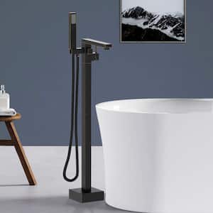 1-Handle 90-Degrees Freestanding Bathtub Faucet with Hand Shower Head in Venetian Bronze