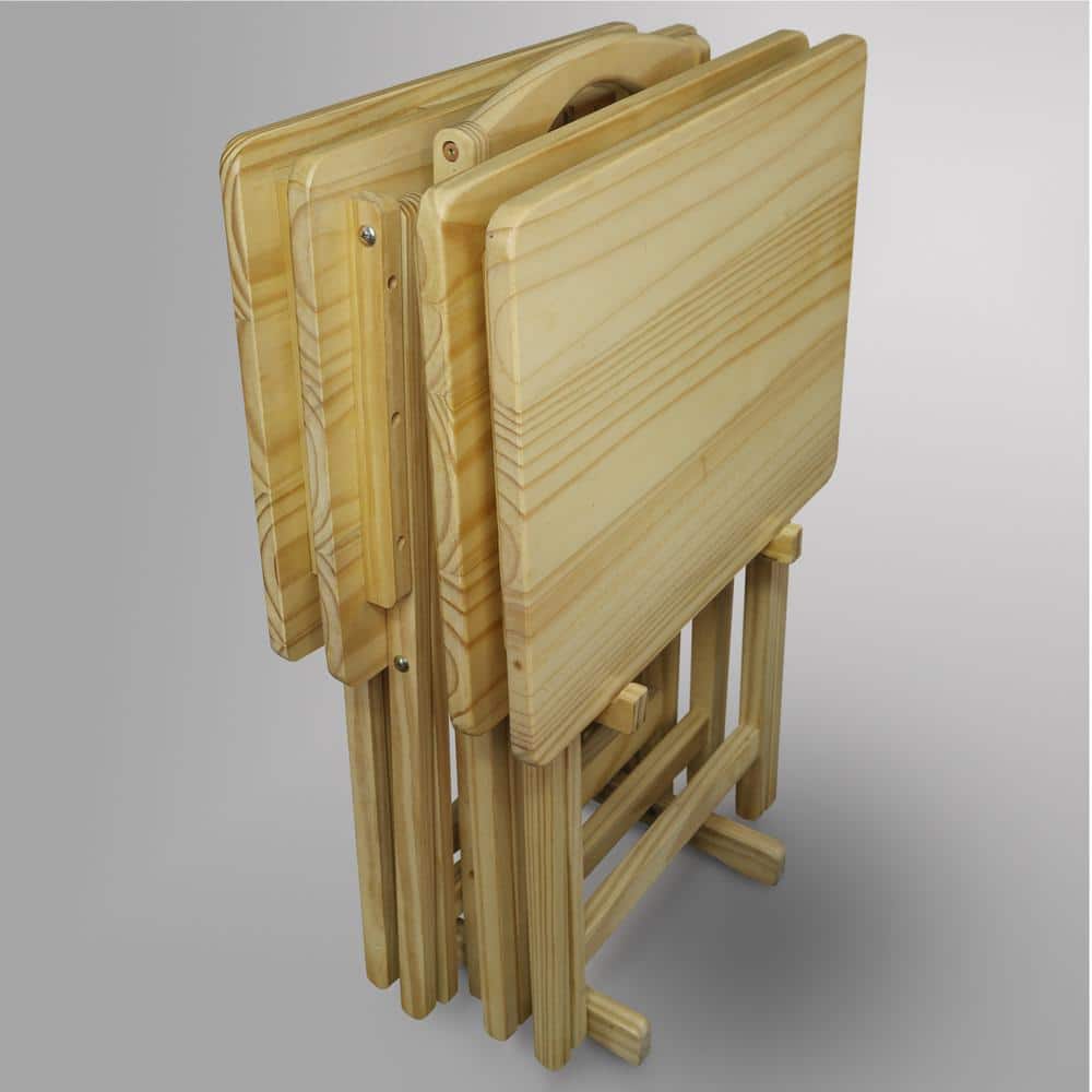 Pine Wood 5-Piece Natural Finish TV Tray Table Set