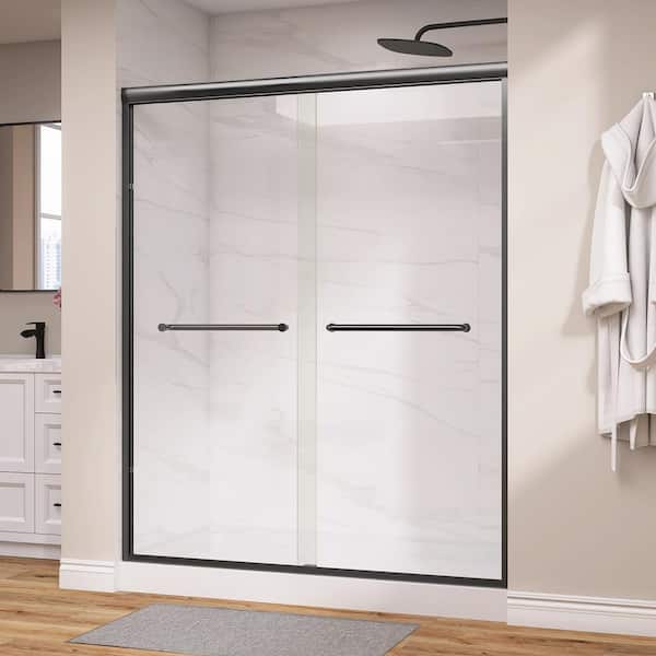 50 to 54 in. W x 72 in. H Double Sliding Shower Door Matte Black Framed Bypass Alcove Shower Door in Clear Glass