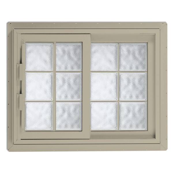 Hy-Lite 52.75 in. x 46.125 in. Acrylic Block Right-Hand Sliding Vinyl Window - Tan