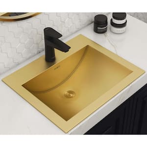 21 x 17 inch Brushed Gold Drop-in Topmount Bathroom Sink Polished Brass Stainless Steel