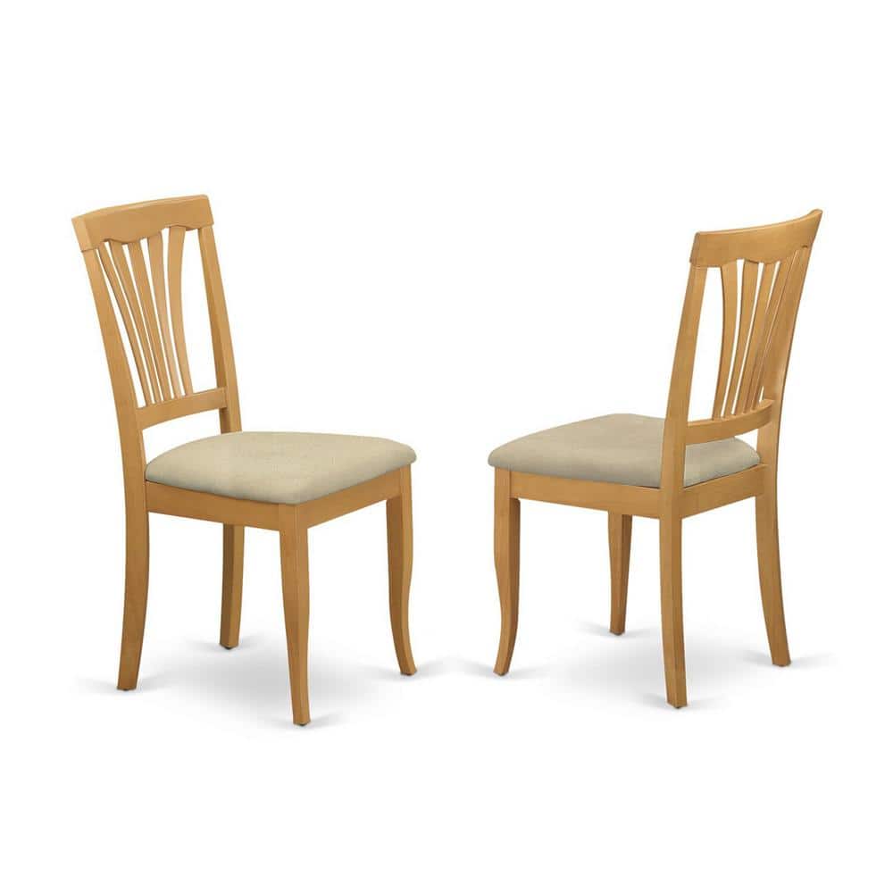Oak Finish 3-Piece Round Dining Set with Linen Seats