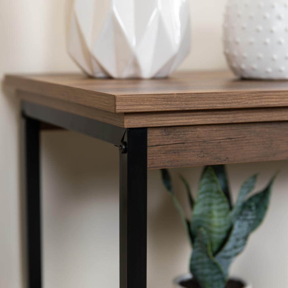 Oslo 37" Aged Maple & Black Metal 3-Shelf Etagere Bookcase