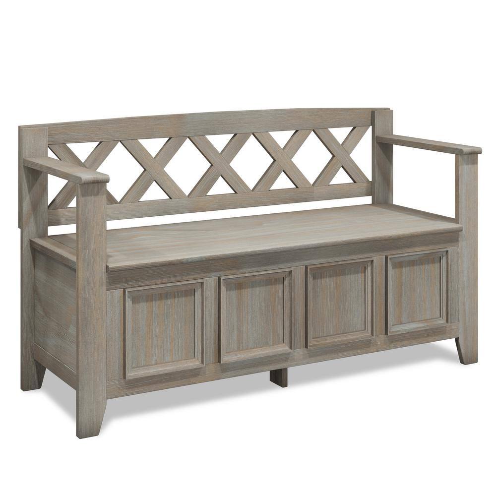 Brooklyn Max Washington Distressed Grey Solid Wood 48 In Wide Transitional Entryway Storage Bench Bmamh13 Gr The Home Depot