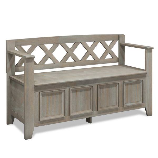 Simpli Home Amherst Distressed Gray Solid Wood Entryway Storage Bench 17 in. D x 48 in. W x 28 in. H