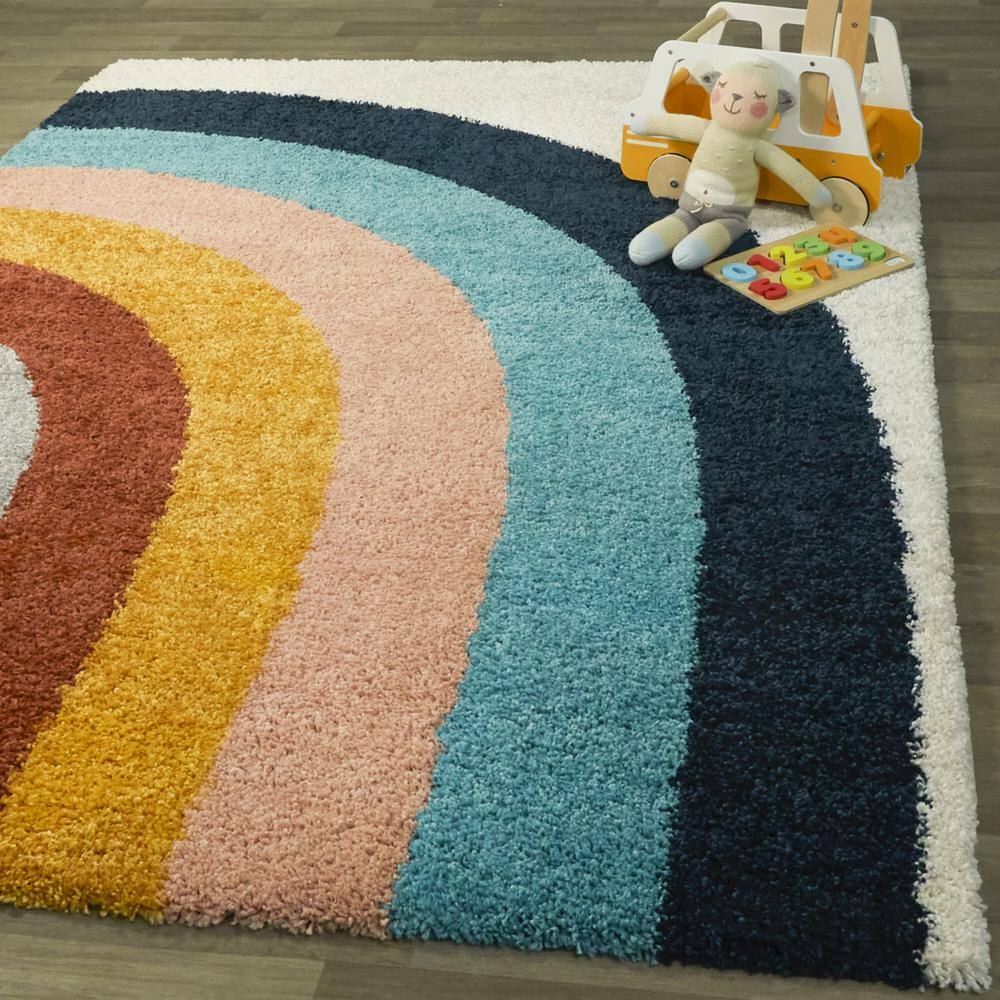 Amelia White Rainbow Shag Kids' Rug 8' x 10'