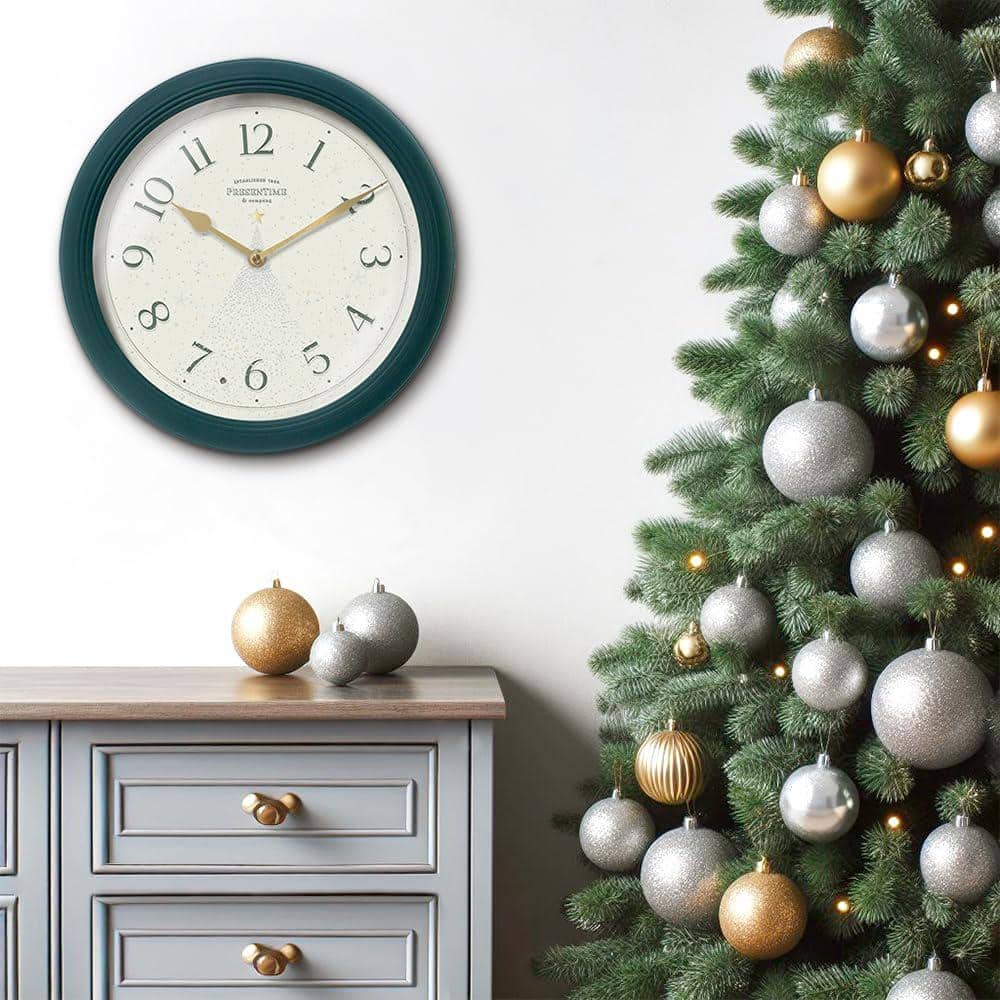 Forest Green 12.6" Modern Analog Wall Clock with Night Light