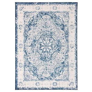 Traditional Distressed Medallion Area Rug 7'10" x 10' Blue