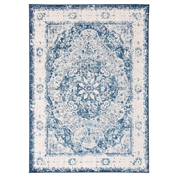World Rug Gallery Traditional Distressed Medallion Area Rug 7'10" x 10' Blue