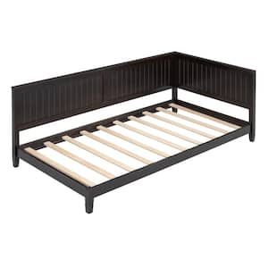 Espresso Twin Size Wood Daybed With Armrest and Backrest, Sofa Bed Frame for Kids/Teens/Bedroom/Living Room