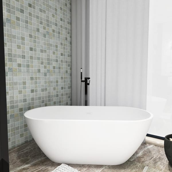Unbranded 59 in. x 29 in. Deluxe High-Gloss White Acrylic Freestanding Flatbottom Soaking Bathtub with Chrome Overflow and Drain