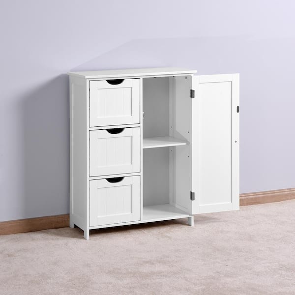 31.90 High Bathroom Storage Cabinet, White Floor Cabinet with 3