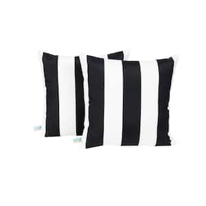 All-Weather Black and White Stripe Square Outdoor Throw Pillow (2-Pack)