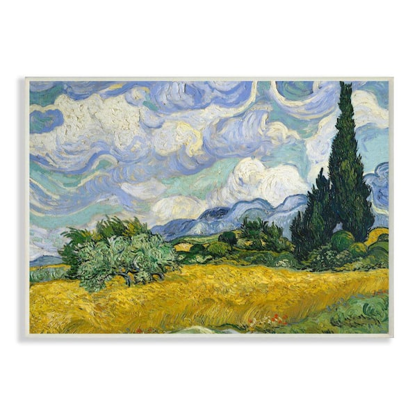 Stupell Industries 10 in. x 15 in. "Van Gogh Wheat Field with Cypresses Post Impressionist Painting" by Vincent Van Gogh Wood Wall Art