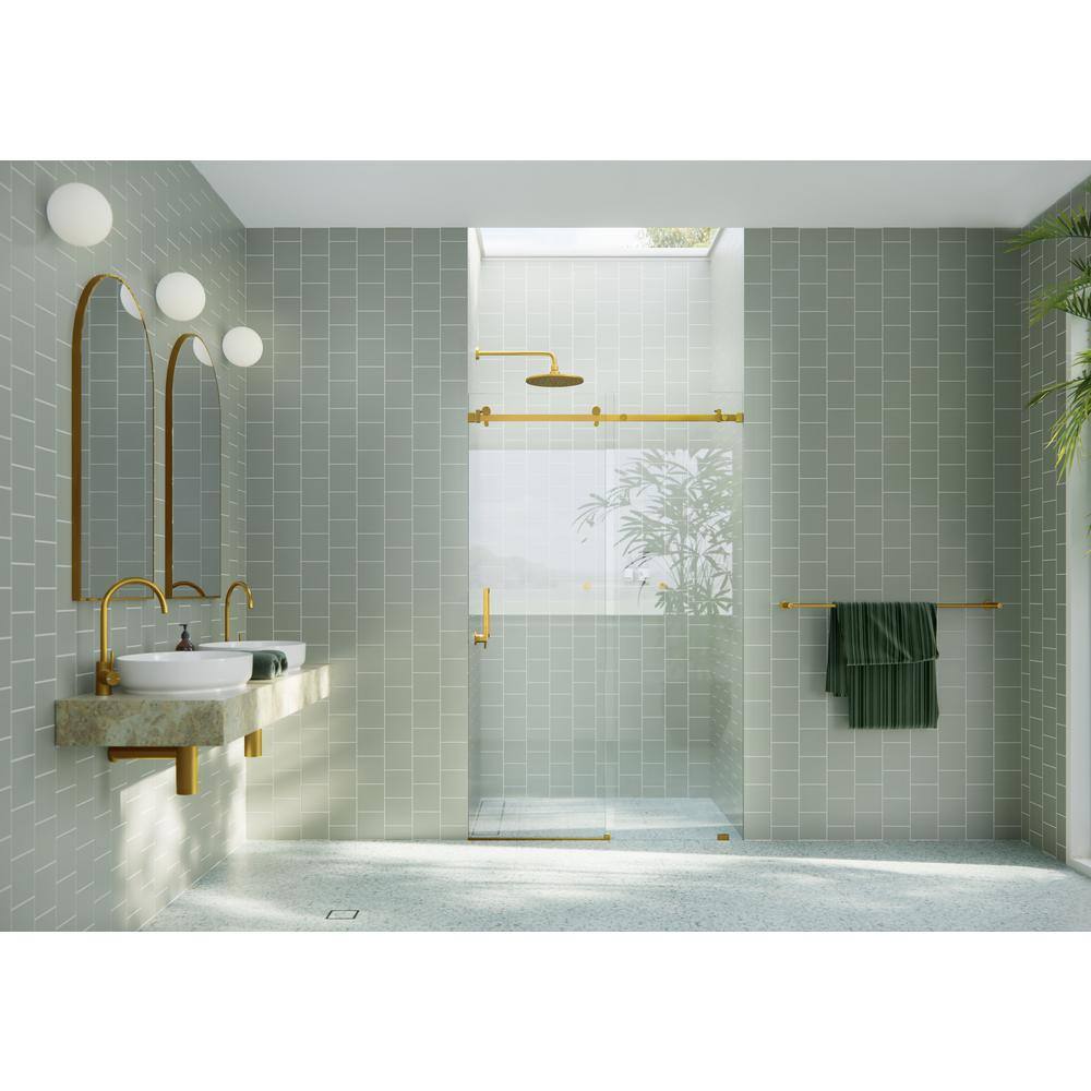 Astro Frameless Glass Sliding Shower Door with Satin Brass Hardware