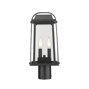Millworks 16.75 in. 2-Light Black Aluminum Outdoor Hardwired Post Mount Light with Clear Glass with No Bulbs Included